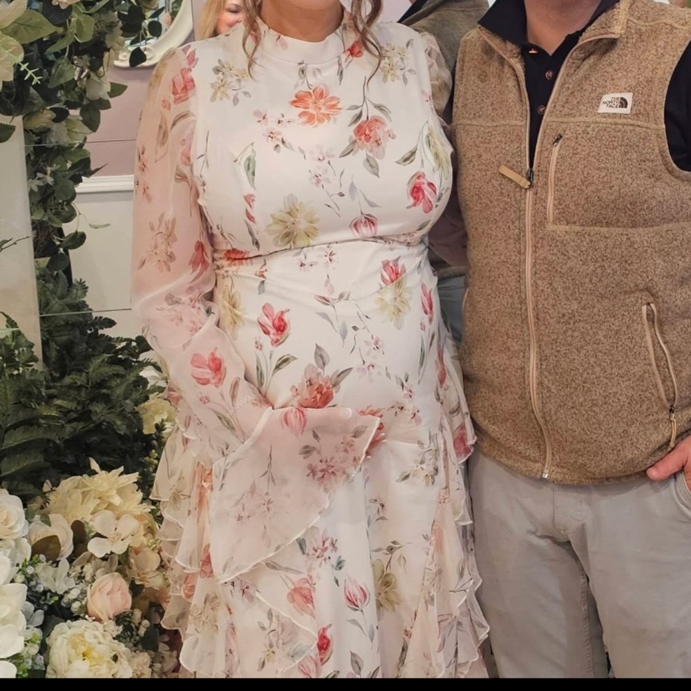 Adjustable Maternity Floral Long Sleeve Dress